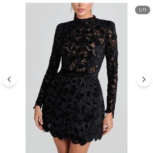 NEW Elegant Black Lace Long Sleeve Dress and Clutch
